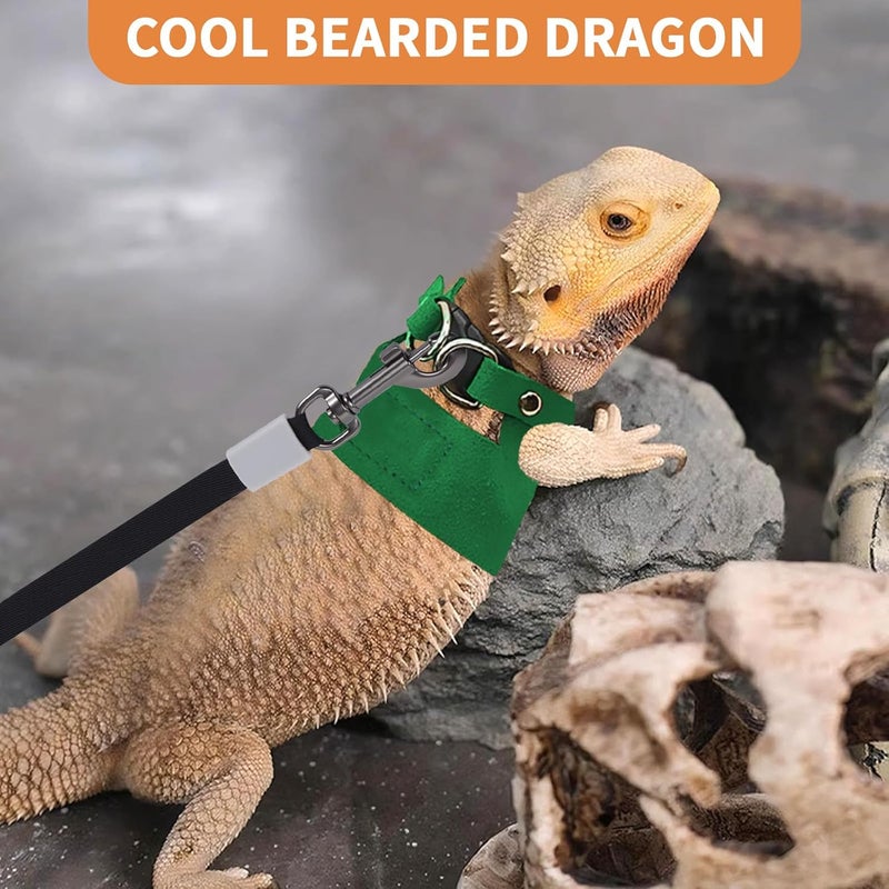 VOXGET 3 Pack Bearded Dragon Leash and Harness Set, Retractable 9.8FT Leash with 3 Sizes Adjustable Soft Harness for Reptile Small Animals Walking, Cute Lizard Vest Clothes for Reptile Lovers -Green - Image 5